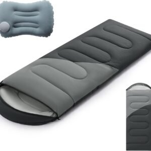 Camping Sleeping Bag for Adults 3-4 Season, Cold Weather Rated Sleeping Bag Waterproof Windproof with Inflatable Pillow, Breathable Foot Zipper, Soft Brushed Fabric, Portable for Outdoor Hiking Travel