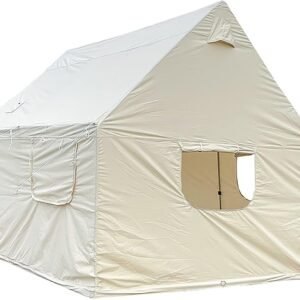 Cotton Canvas Wall Tent Waterproof 900D Oxford Cloth Yurt Bell Tent 10x12ft, Family Glamping Tents for 8-10 People Outdoor Camping Hiking Party Hunting, Two Doors and Two Windows